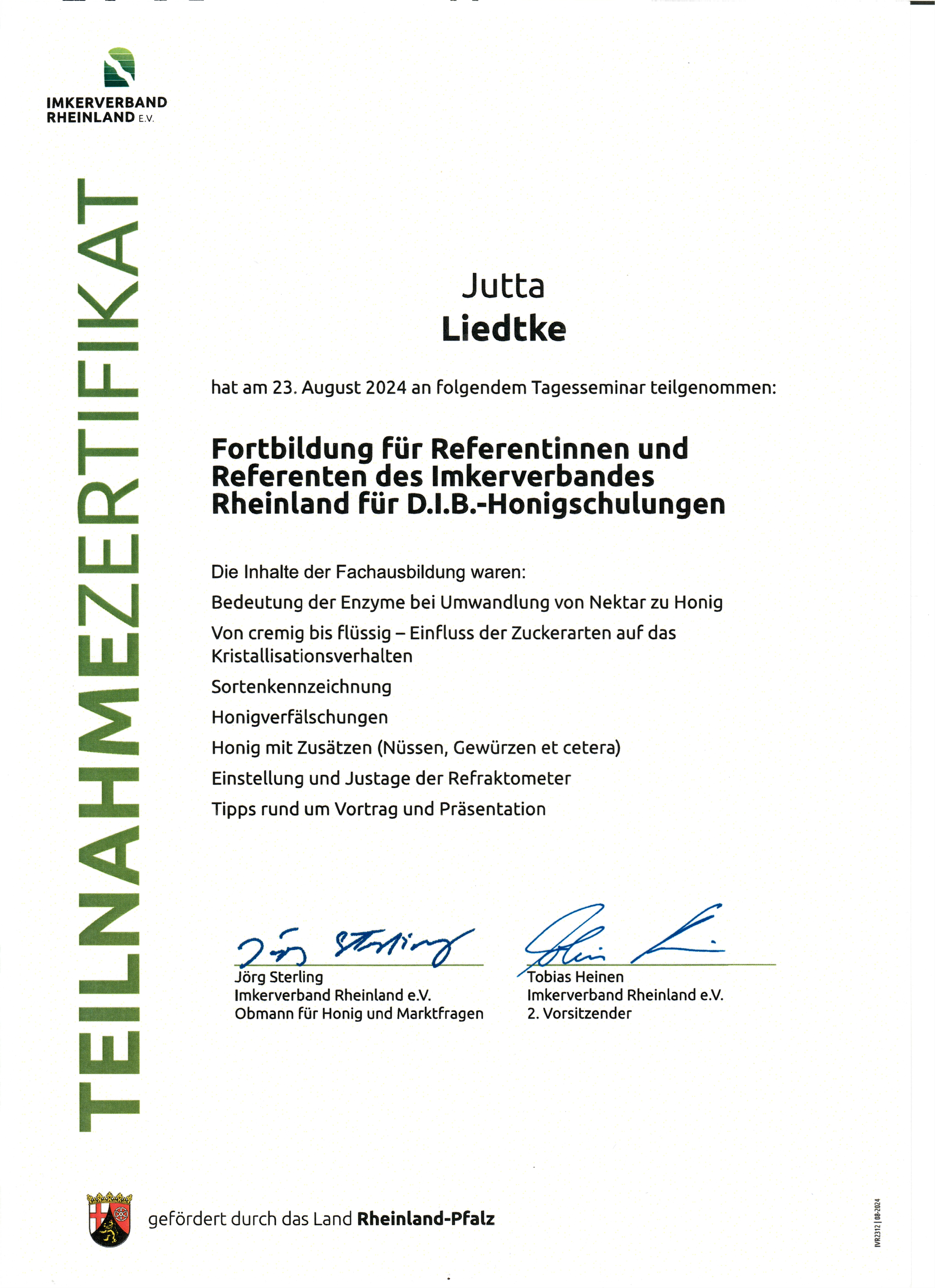 Zertifikat Referent Jutta